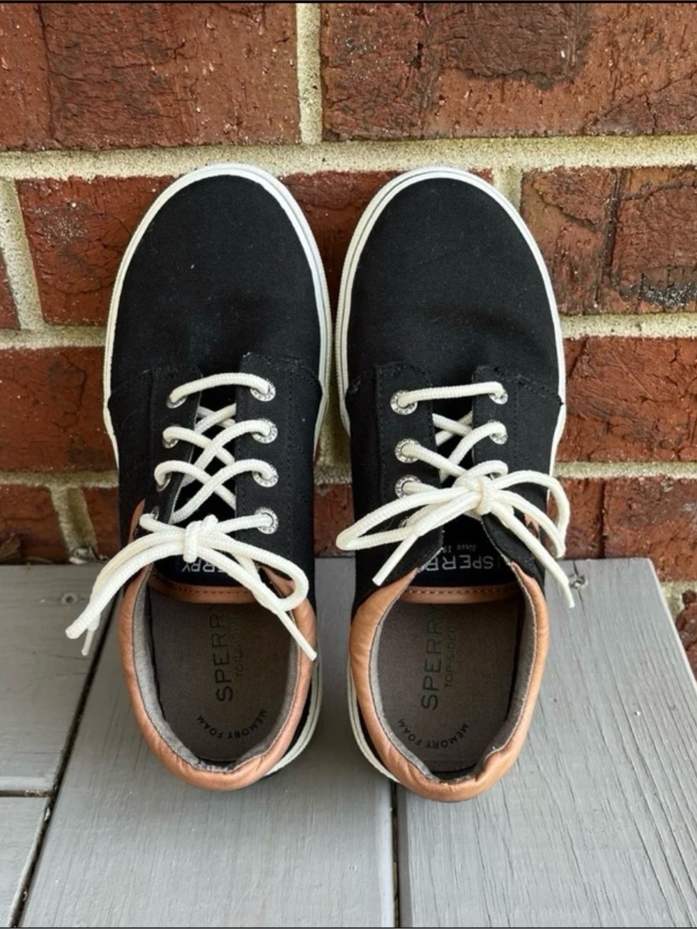 Sperry Kids SP-Ollie Black Canvas Lace Sneaker Shoes Size 4M Almost Like New